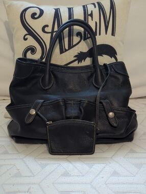 Dooney And Bourke Black Soft Leather Bag With Pouch Wallet Set